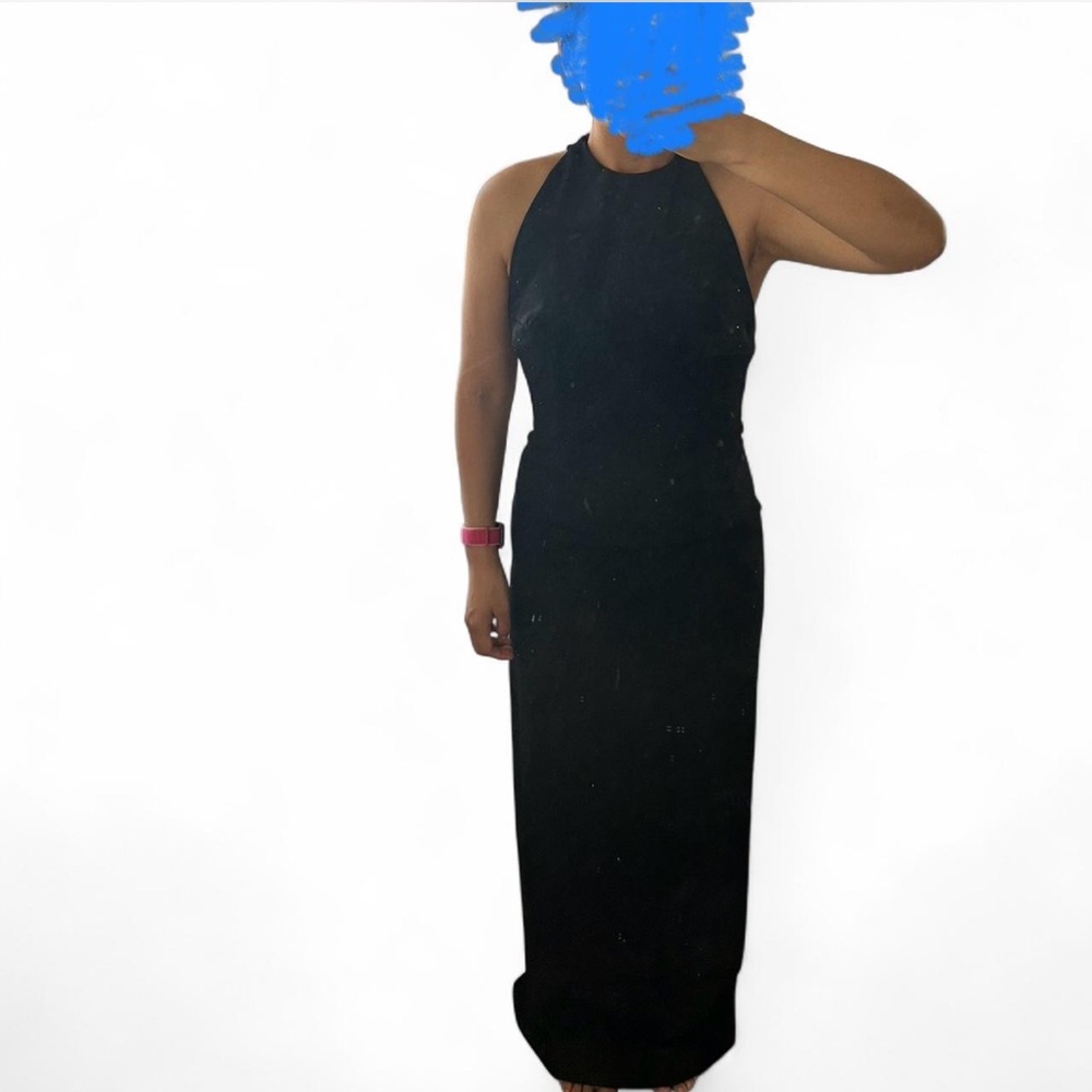 Vintage halter neck studded maxi column dress with high slit size 4 -please read